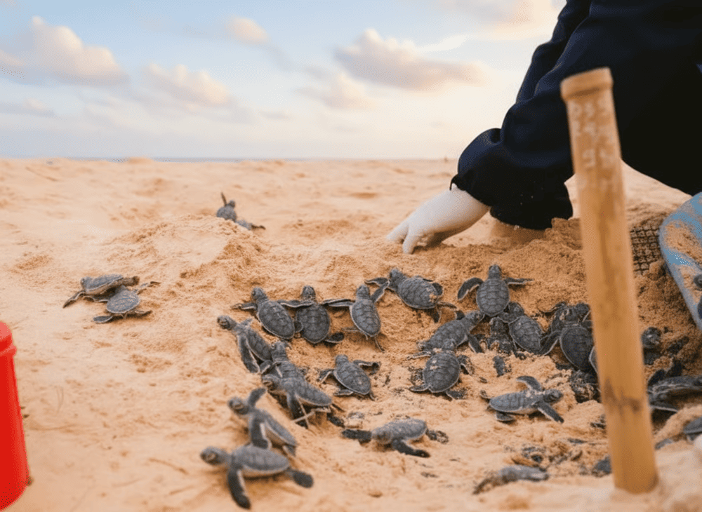 Tại hòn Bảy Cạnh, bạn có thể ngắm rùa đẻ trứng và thả rùa con về biển